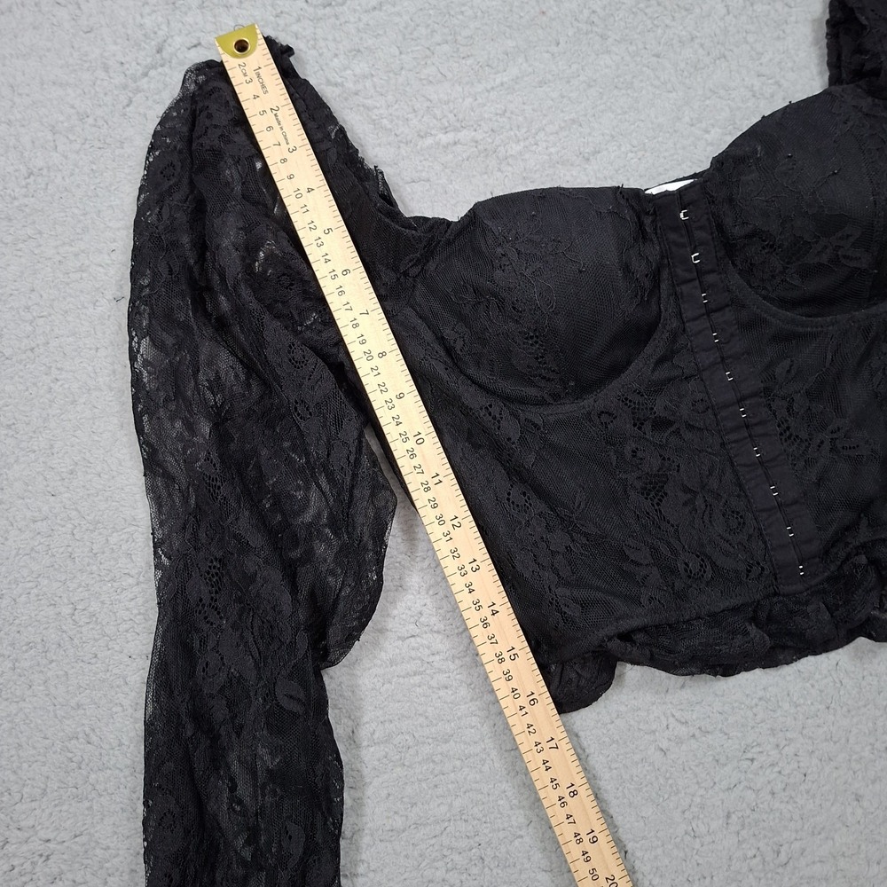 Lace Corset Top XL Mesh Lace Long Sleeve with Cups– Black Crop Whimsigoth - Picture 3 of 8